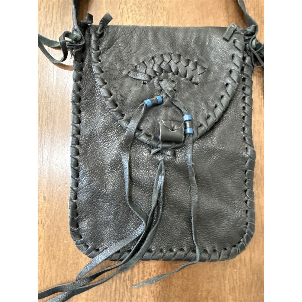 Boho Leather Bag Lot 2 Fringe Fur Shoulder Bag Mini Pouch Western Artisan Y2K - Picture 6 of 14